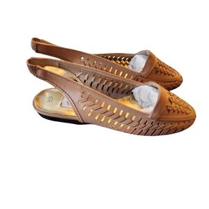 Vintage G. Wiz by Myers Ebony Taupe Leather Slingback Flats Size 8M